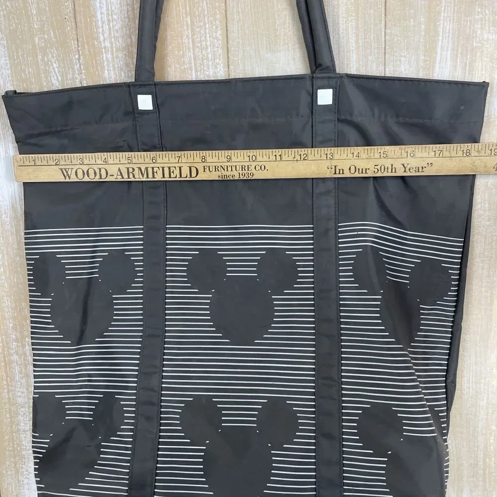 Disney Parks Gray PVC Bag Tote Stripes & Micky Heads Double Handle